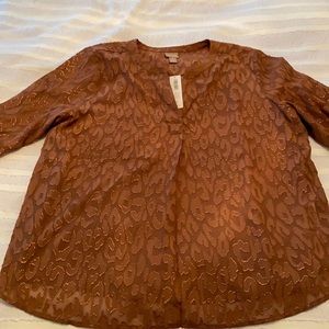 Brand new Chico’s cheetah burnout pullover blouse in classic cognac color